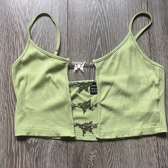 SHEIN Tops - Shein Green Butterfly Crop Top medium